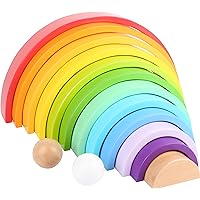 Small Foot Wooden Rainbow Building Blocks with Balls (XL) - Educational 15 x 9 x 2 inch Wooden Toy Building Block for Toddlers 12+ Months