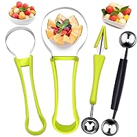 5 Pieces Melon Baller Scoop Set, Anglecai 4 in 1 Stainless Steel Fruit Scooper Seed Remover Cutter Shape, Fruit Melon Baller Carving Knife Watermelon Scooper Knife for Fruit Separate