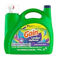 Gain + Odor Defense Liquid Laundry Detergent, HE Compatible, Super Fresh Blast Scent, 184 fl oz, 128 Loads