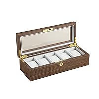 CASEGRACE Wooden Watch Box 5 Slot Men Display Storage Case with Glass Lid Lockable Wooden Watch Holder Organizer for Women Gift