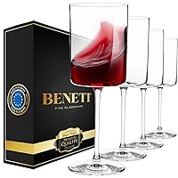 BENETI Square Wine Glasses Set of 4 | Handmade In Europe | 14oz Premium Crystal Red & White Long Stem Wine Glasses | New Modern Square Shape, Packaged In Beautiful Ready-to Gift, Gift Box
