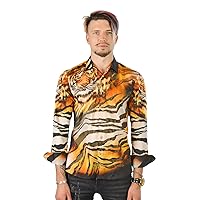 Barabas Men's Rhinestone Tiger Scratch Prints Long Sleeve Shirt SPR11