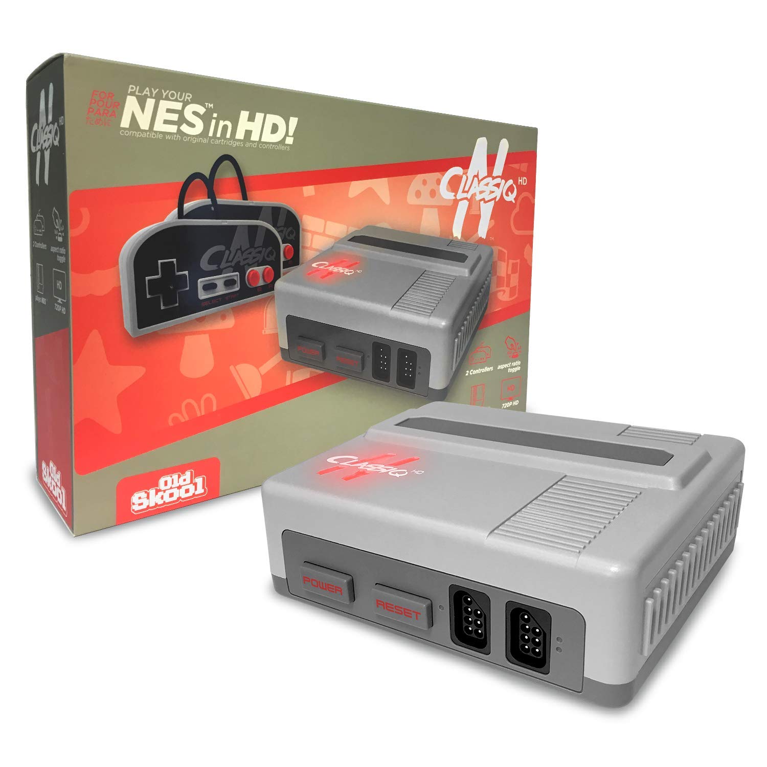 Old Skool CLASSIQ N HD Console Compatible with NES- Clone System Plays 8-bit game cartridges in HD