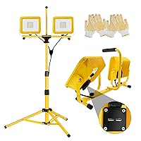 LHOTSE LED Work Light with Stand,22000LM Dual Head LED Work Light,Waterproof Work Light with Individual Switch,USB&Socket,10.8Ft Power Cord,Adjustable Metal Telescoping Tripod for Indoor and Outdoor