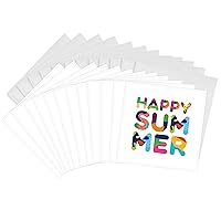 Greeting Cards - Happy Summer unique decorative colorful text on white - 12 Pack - Alexis Design - Typography Colorful