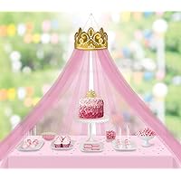 Disney Princess Gold Crown Decoration with Pink Tulle Canopy - Enchanting Room Transformation, Perfect for Kid's Room or Party Decor - Unique & Magical Design