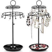 2 Pcs Rotating Jewelry Display Stand 2 Tier Necklace Earrings Bracelet Metal Organizer Holder Jewelry Tower for Earring (Black)