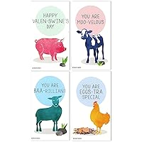 Nerdy Words Mini Pig Sheep Cow Chicken Farm Animal Valentines (Wallet-Sized Cards with Tiny Envelopes) for Valentine's Day (Set of 24)