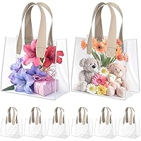 WSERE 8 Pieces Clear Plastic Gift Bags with Handle, Reusable PVC Gift Wrap Tote Bags for Wedding Birthday, Beige
