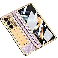 Shockproof Case for Samsung Galaxy Z Fold 5, Hinge Kickstand Case with Full Coverage Lens Protective Electroplated Slim Luxury Cover,Pink2