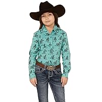 Cruel Girl Girls' Long Sleeve Turquoise Print Western Snap Shirt