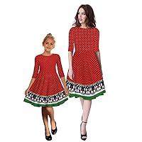 Mother Daughter Christmas Dress for Women Girls Xmas Holiday Cocktail Party Dresses Mommy and Me Family Matching Outfit