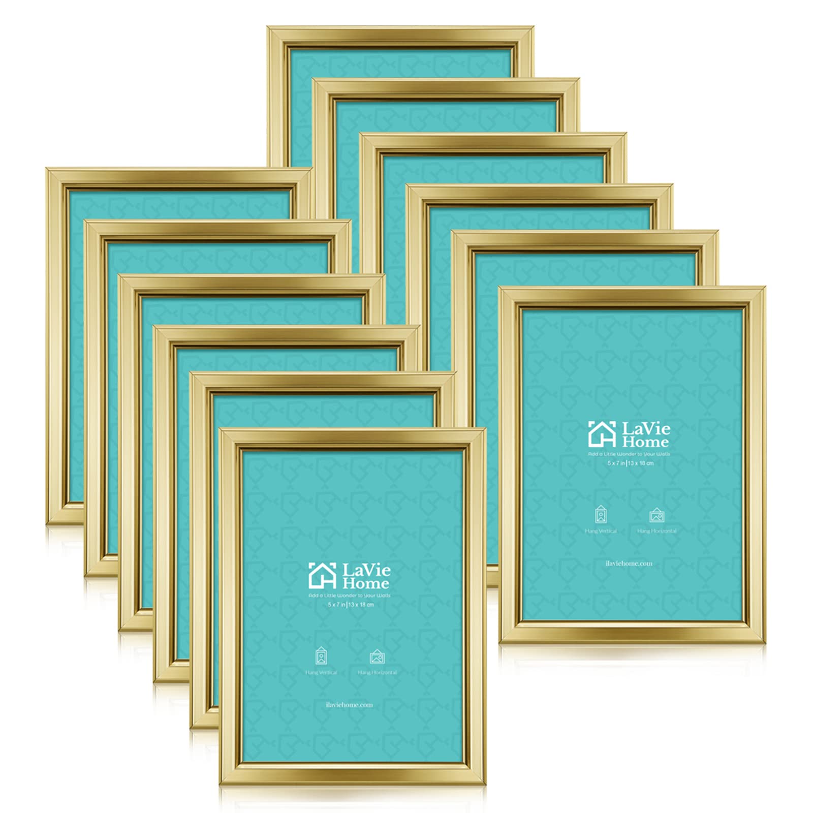 LaVie Home 5x7 Picture Frames (12 Pack, Gold) Simple Designed Photo Frame with High Definition Glass for Wall Mount & Table Top Display, Set of 12 ...