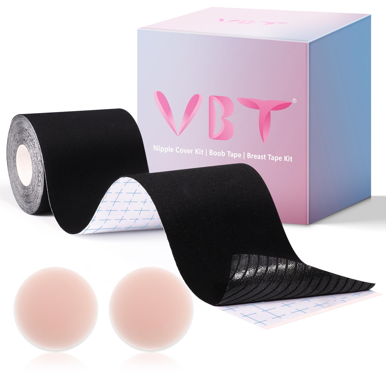 Buy VBT Boob Tape - Breast Lift Tape, Body Tape for Breast Lift w 2 Pcs  Silicone Breast Reusable Adhesive Bra, Bob Tape for Large Breasts A-G Cup,  Black