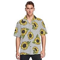 ALAZA Mens Hand Drawn Sunflowers on Black and White Quick Dry Hawaiian Shirt