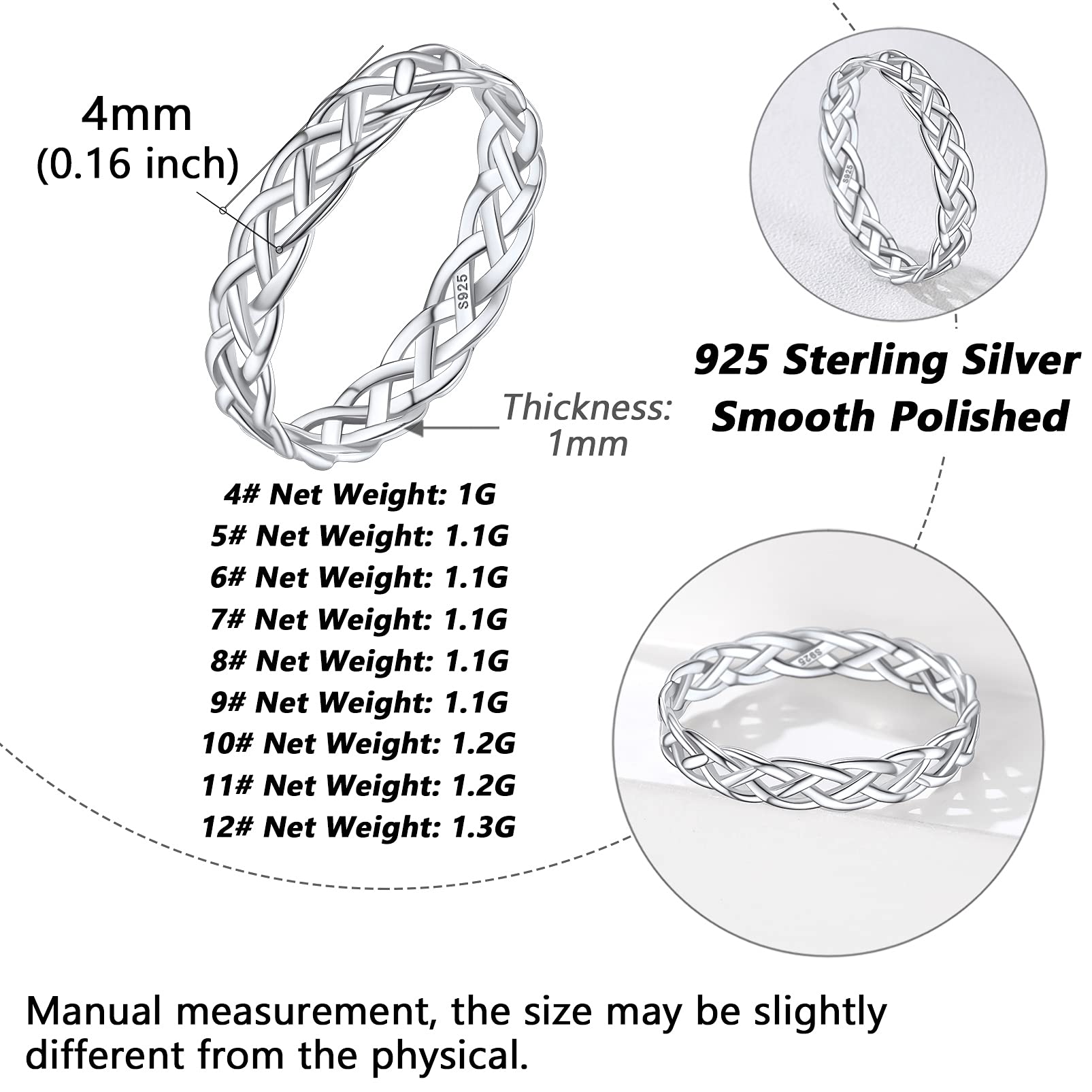 Silvora Sterling Silver Sturdy Celtic Knot/Cuban Link Chain Rings for Women Men Vintage Eternity Band Ring Jewelry Size 4-12
