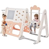 Merax Triangle Climber with Swing, 6-in-1 A-Frame Climber Toddler Swing with Art Easel and Basketball Hoop, Indoor Climbing Toys for Toddlers 1+