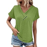 Women's Short Sleeve Shirts Summer Tops Solid Color O-Collar Short Comfy Tops Tshirtss Blouses Casual, S-2XL