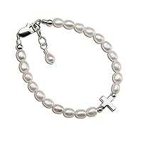 Children's Sterling Silver Bracelet with Cross for First Communion, Baptism or Christening