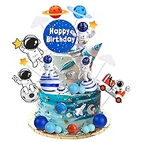 RAYNAG 26 Pieces Astronaut Cake Topper Set, Astronaut Figurine Cake Decoration Space Themed Party Decorations, Rocket, Planets Spaceman and Balls for Outer Space Themed Birthday Parties Baby Shower