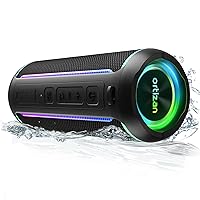 Ortizan Portable Bluetooth Speaker, 40W HD Sound and Deep Bass, IPX7 Waterproof, True Wireless Stereo, Bluetooth 5.3, 30H Playtime, LED Lights, Preset EQ, USB Play, for Home, Outdoor, Party, Black