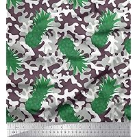 Soimoi Cotton Canvas Green Fabric - by The Yard - 56 Inch Wide - Camouflage Texture & Pineapple Fruits Fusion Fabric - Tropical Camo Infused with Exotic Pineapples Printed Fabric