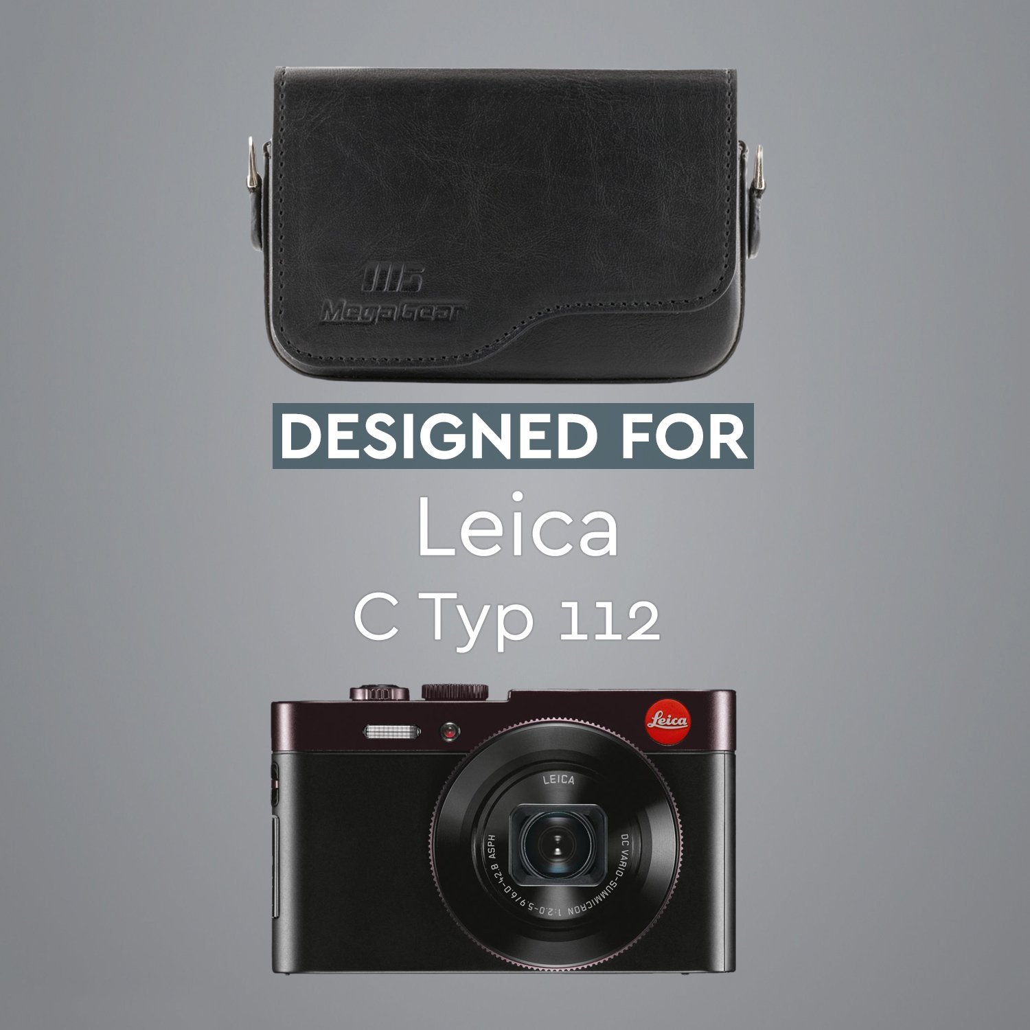 MegaGear Leica C Typ 112 Leather Camera Case with Strap - Black - MG1263