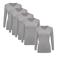 Natural Uniforms Women's V-Neck Long Sleeve Under Scrub Stretch T-Shirt - Multi Pack of 5