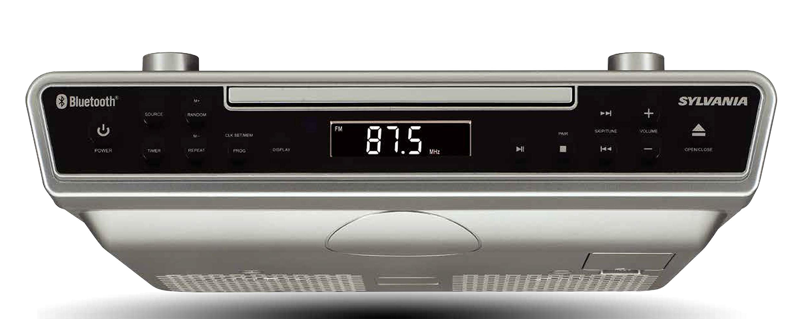 SYLVANIA SKCR2713 Under Counter CD Player with Clock Radio and Bluetooth, Silver
