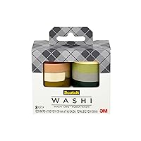 Scotch Washi Tape, Solid Earth Design, 8 Rolls, Great for Bullet Journaling, Scrapbooking and DIY Décor (C1017-8-SOL3)