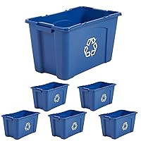Rubbermaid Commercial Products Recycling Bin/Box, 18-Gallon, Blue Stackable Storage Container for Paper/Packaging in Garage/Home/Office/School, Pack of 6