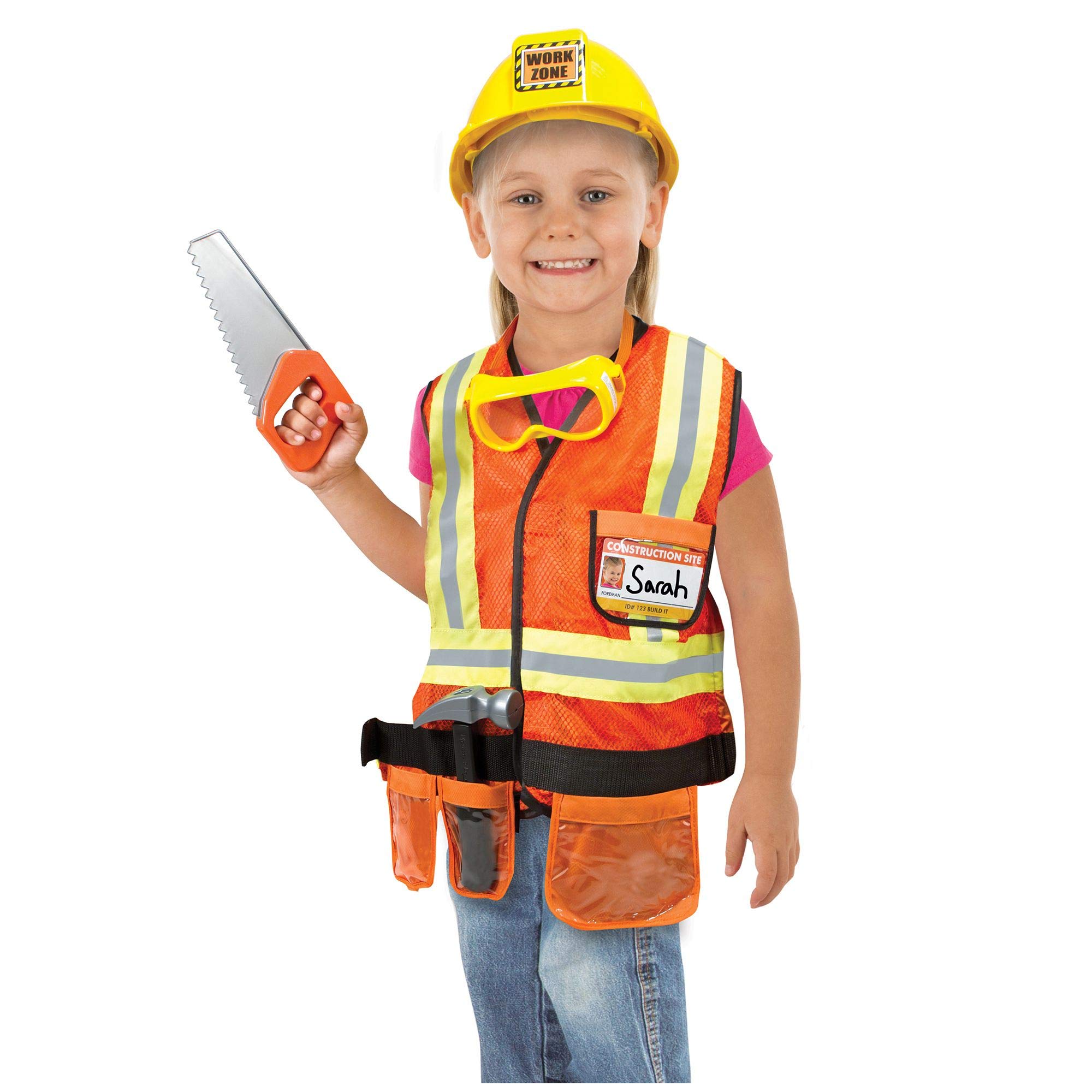 Melissa & Doug Role Play Costume Dress-Up Set (6 pcs) Frustration-Free Packaging - Pretend Construction Worker Outfit For Kids, Toddlers Ages 3+