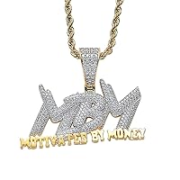 Custom Men Women 14k Gold Finish Italy Iced MBM Motivation by Money Charm Ice Out Pendant Stainless Steel Real 3 mm Rope Chain, Mans Jewelry, Iced Pendant, Money Bag Rope Necklace