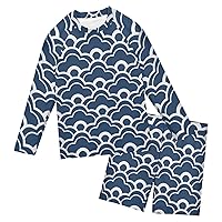 Vintage Wave Water Boys Rash Guard Sets Long Sleeved Rashguard Swim Swimsuit Trunk and Rashguard Set,3T