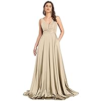 Sequin Prom Dress Satin Bridesmaid Dresses Long with Pockets A Line Formal Evening Gowns AF006