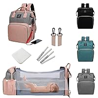 Diaper Bag with Changing Station,Diaper Bag Backpack，7 in 1 Travel Diaper Bag,Mommy Bag With USB Charging Port (Pink-Grey)