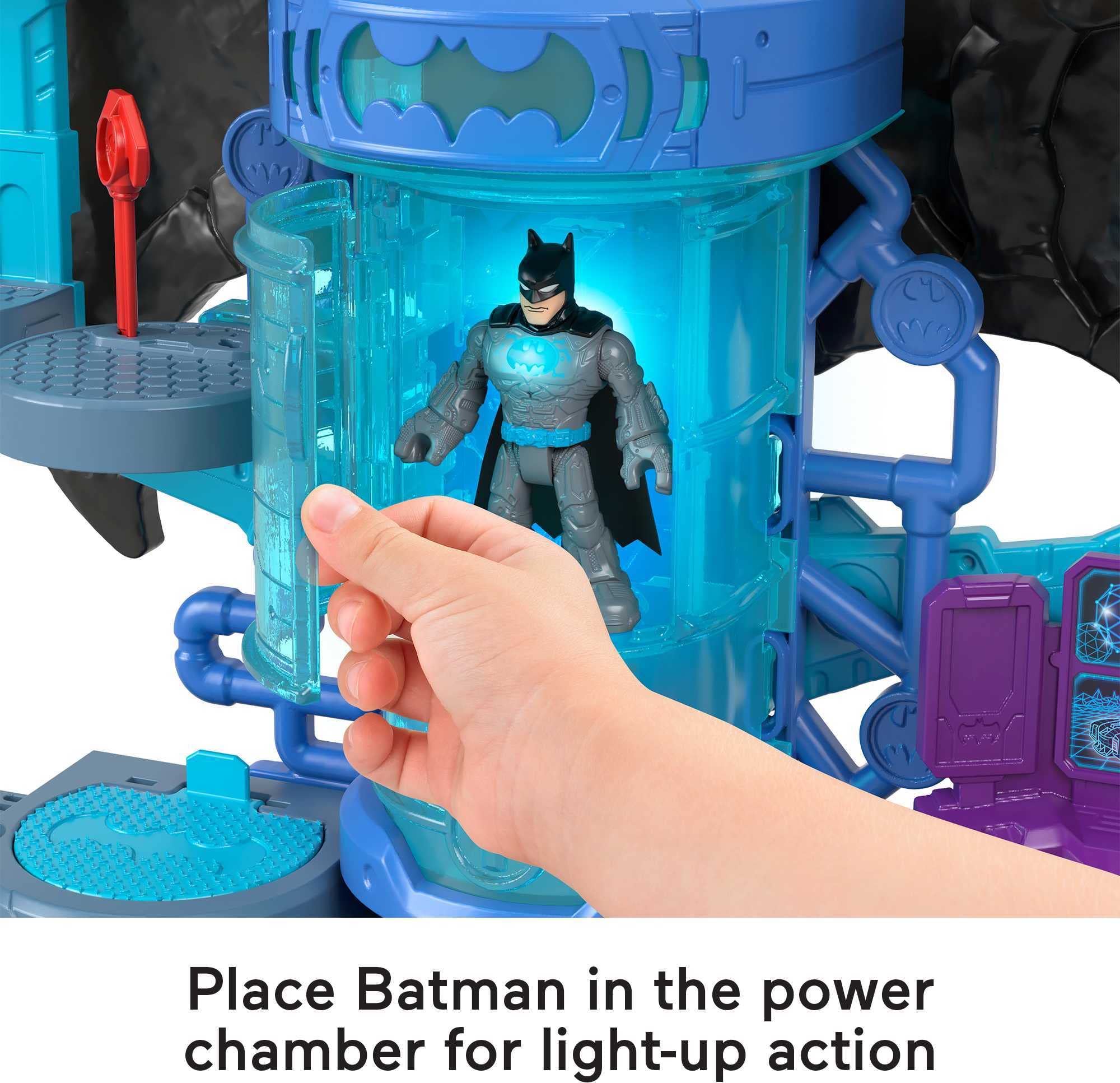 Fisher-Price DC Super Friends Imaginext Batman Figure and Bat-Tech Batcave Playset with Lights & Sounds for Preschool Pretend Play, 6 Play Pieces