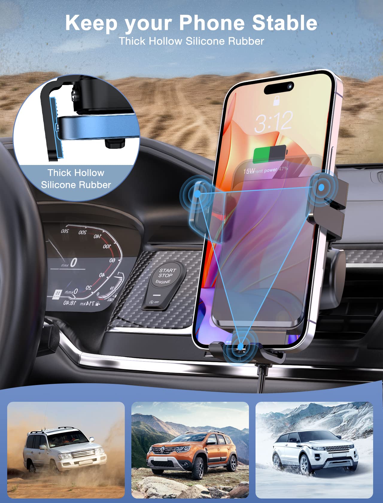 Wireless Car Charger, MOKPR Auto-Clamping Car Mount 15W/10W/7.5W Fast Charging Air Vent Car Phone Mount Compatible with iPhone 14/13/13 Pro/12 Pro Max/12 pro/12/11/10/8 Series, Samsung Galaxy Series