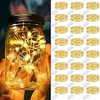 litogo 24 Pack Fairy Lights Battery Operated, 7ft 20 LED Waterproof Fairy String Lights Small Mini Light for Mason Jars Vases Table Centerpieces Wedding Decorations Christmas Tree, Warm White