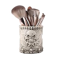 Skull Resin Makeup Brush and Pen Holder - Makeup Brush Case- Round Design, 4.2 Inches Tall - Skull Bowl Organizer Stylish and Practical for Bathroom and Office