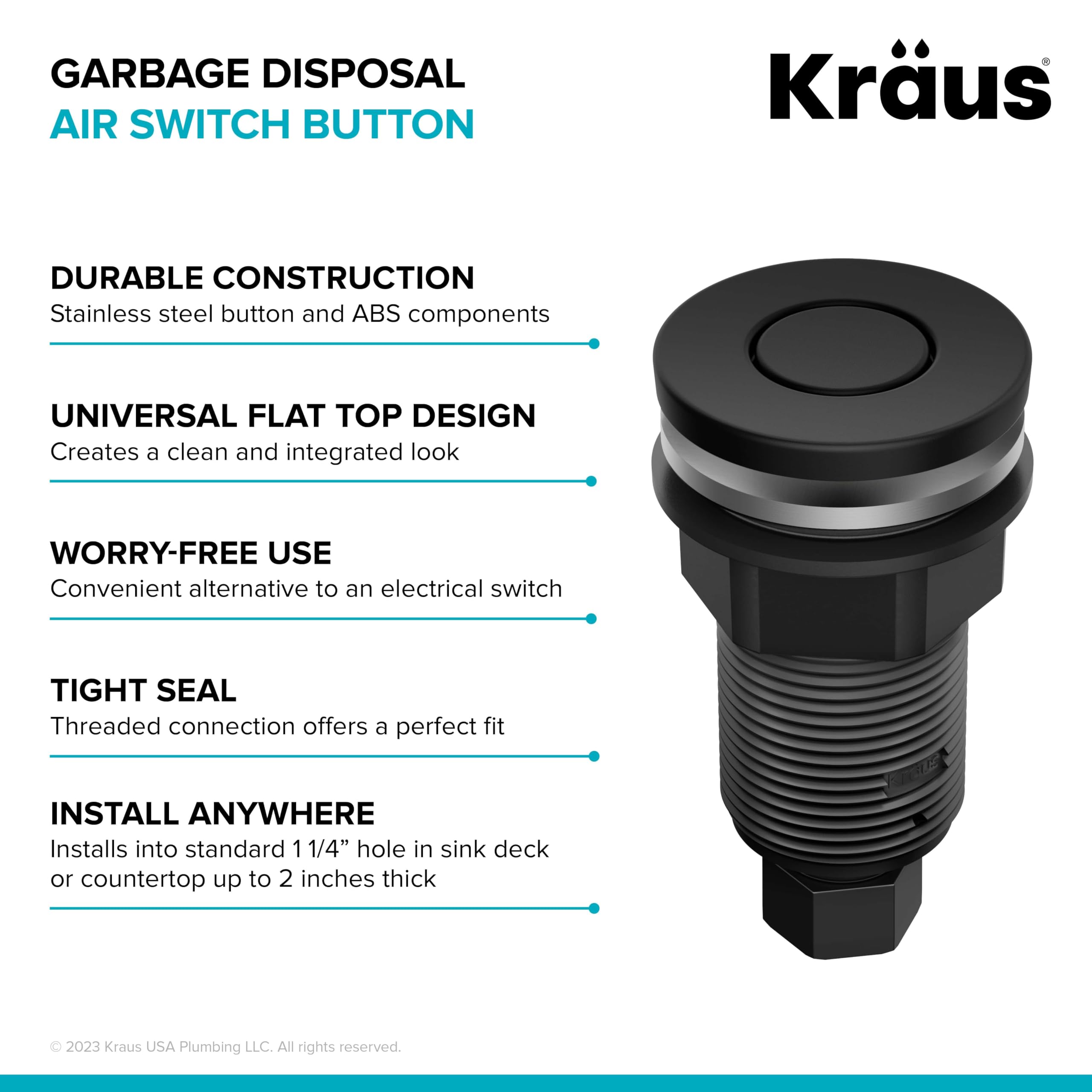 Kraus KWDB-20MB WasteGuard Flat-Top Garbage Disposal Air Switch Button, Matte Black