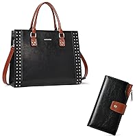 BOSTANTEN Women Leather Handbags Satchel Purses Top Handle Satchel Shoulder Bag Work Tote Black and Womens Leather Wallets RFID Blocking Large Capacity Credit Card Holder Phone Clutch