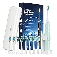 Electric Toothbrush for Adults with 8 Brush Heads, Sonic Toothbrush Rechargeable with a Holder & Travel Case, 2.5 Hours Charge for 120 Days Use - Light Green