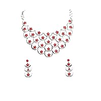 Faship Gorgeous Rhinestone Crystal Net Mesh Floral Necklace Earrings Set