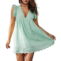 Moonycozy Dress with Built in Shorts, Lace Hollow Dress, Women's V Neck Sleeveless Summer Dress