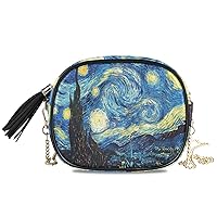 ALAZA PU Leather Small Crossbody Bag Purse Wallet Starry Night Sky Van Gogh Cell Phone Bags with Adjustable Chain Strap & Multi Pocket