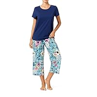 HUE Printed Knit Short Sleeve Tee and Capri 2 Piece Pajama Set Sleepwear