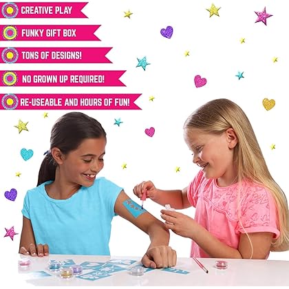 GirlZone Temporary Glitter Tattoos Kit for Girls, 33-Piece Colorful Tattoo Set for Creative Kids, Awesome Girls Toy for Sleepovers & Fun Gift Idea