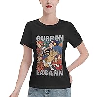 Anime Gurren Lagann T Shirt Female Summer Round Neck Clothes Casual Short Sleeves Tee Black