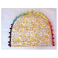 Exclusive Indian Cotton Tea Coster Mandala Printed Tea Cosy Floral Printed Abstract Tea Pot Décor Cover Traditional Tea Quilt Floral Warmer Tea Cozies (White & yellow)